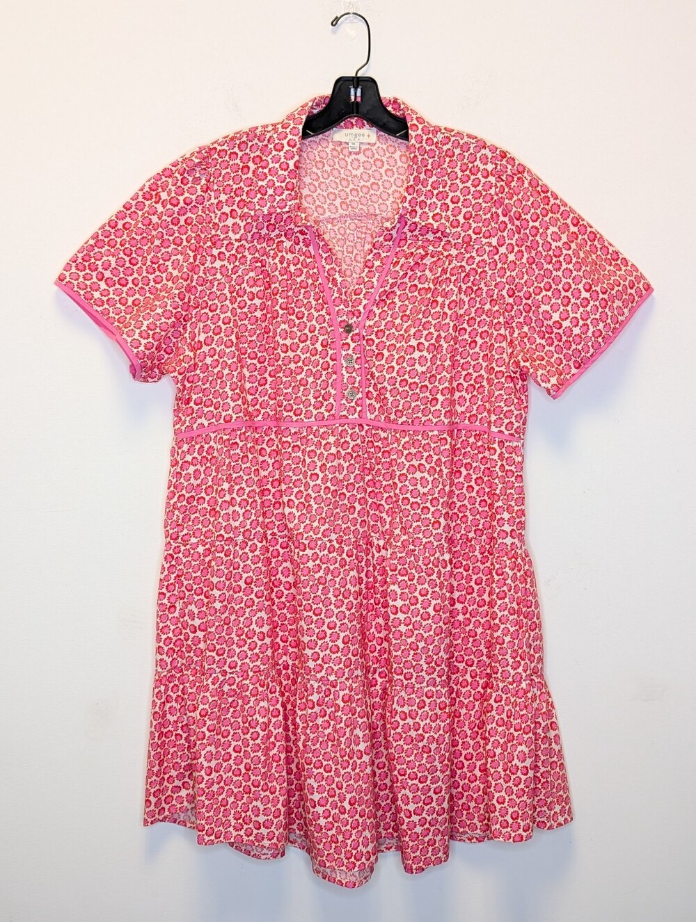 Umgee Pink Printed Collared Tiered Mini Dress - Picture 5 of 16